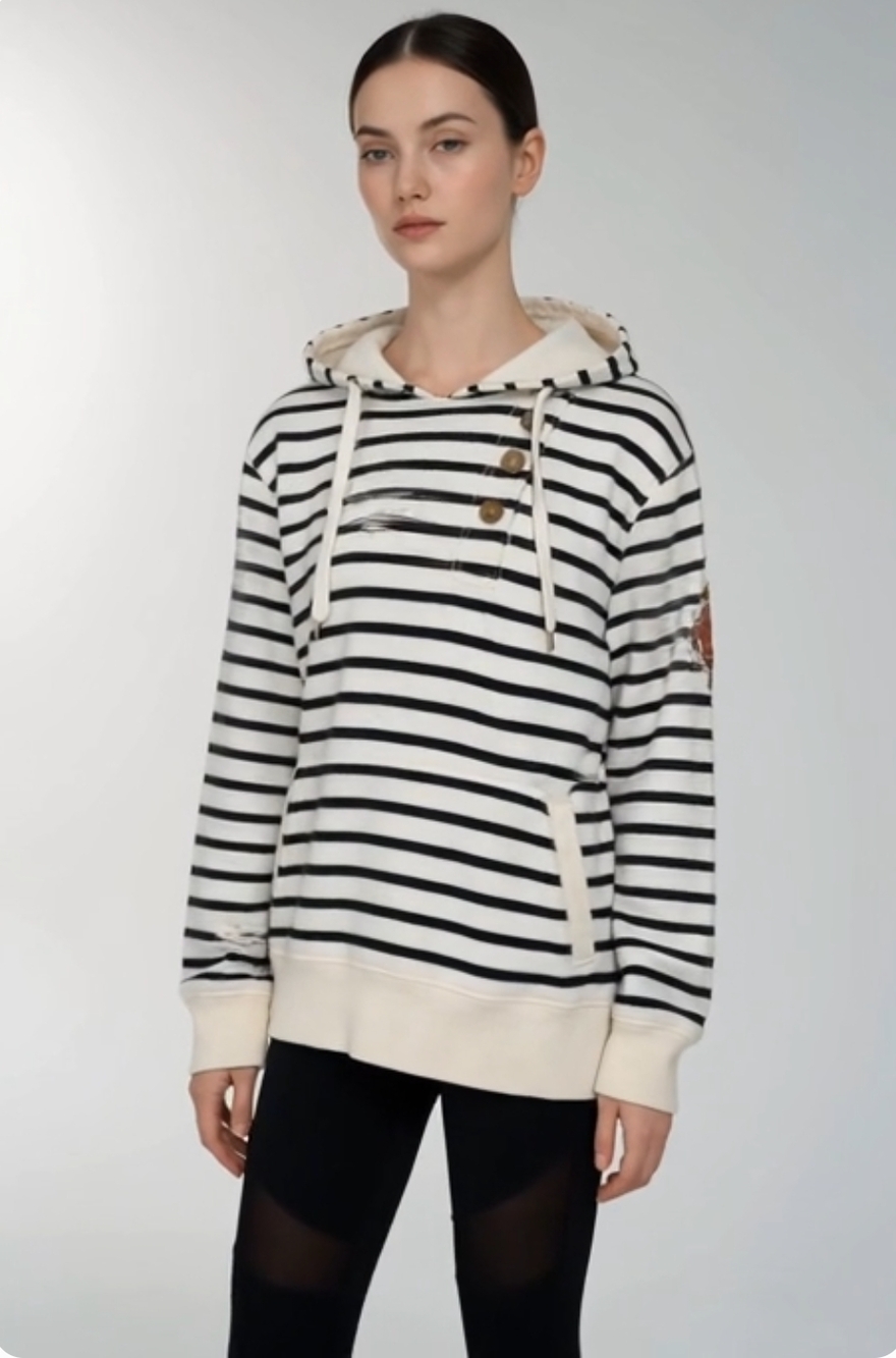 Ralph Lauren Jeans Women's Striped Hoodie XL Navy Blue Cotton LRL Sweatshirt VG